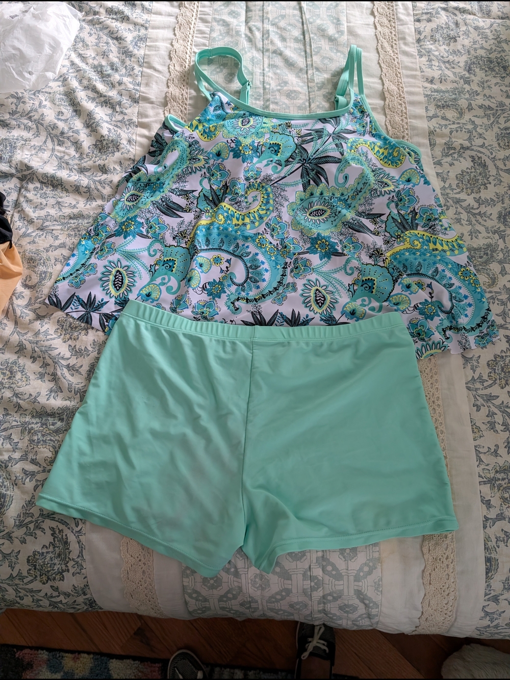 Mint Paisley Swim Pajama Set with Shorts